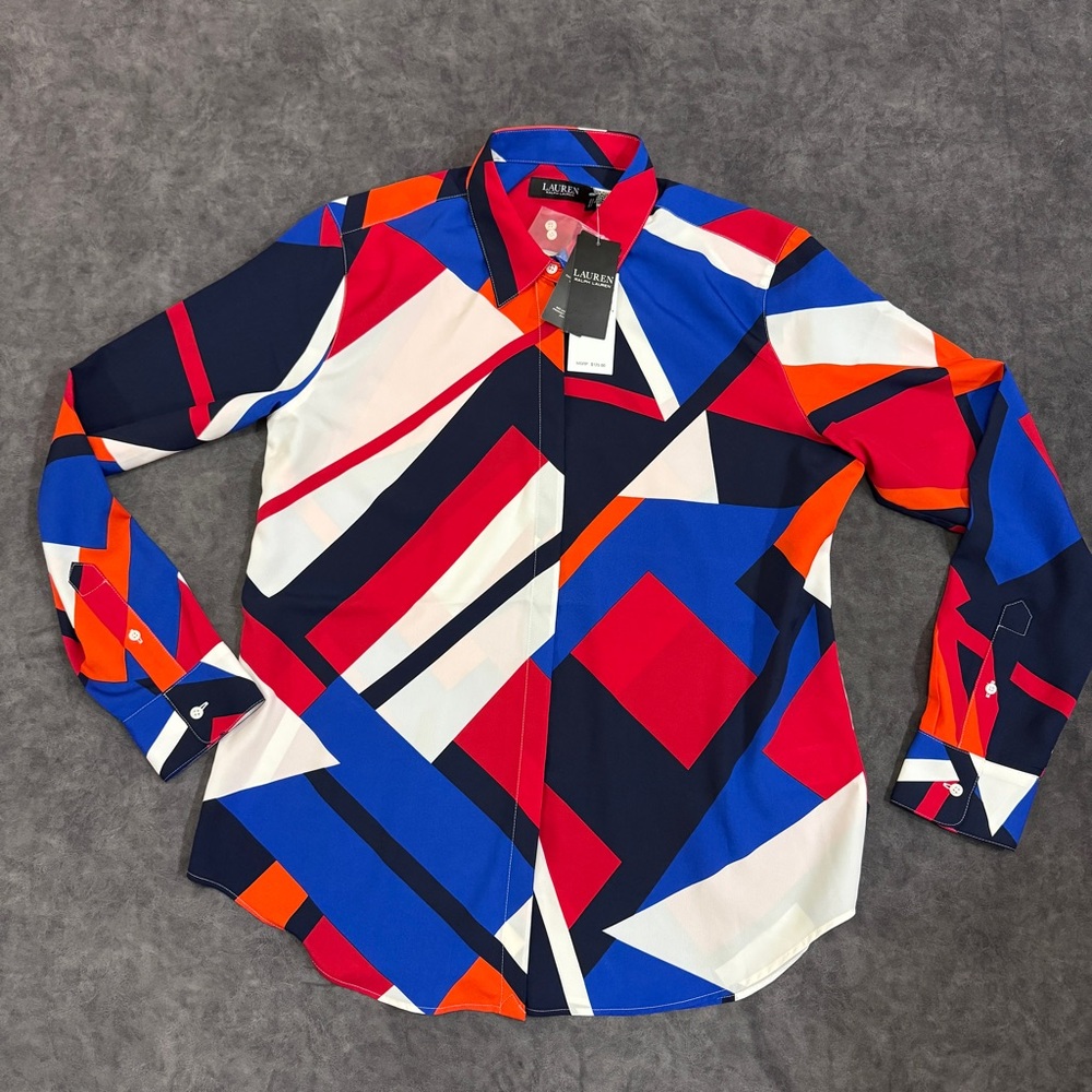 Women Lauren RALPH LAUREN Classic Sailboat abstract geometric resort motif shirt - Picture 4 of 7